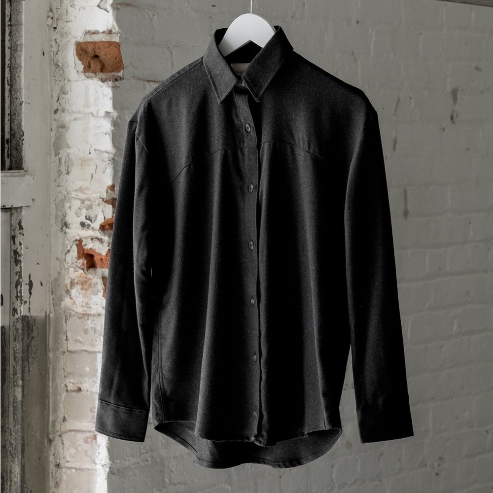 Women’s black wool button down